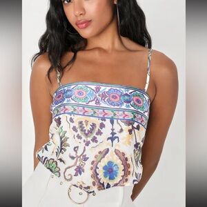 Sweetest Aesthetic White Paisley Print Handkerchief Cami Top